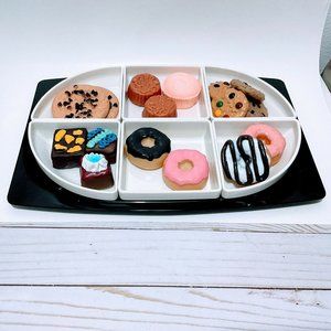 Vtg Ornamin Black White Serving Platter Tray With Sections Relish, Charcuterie